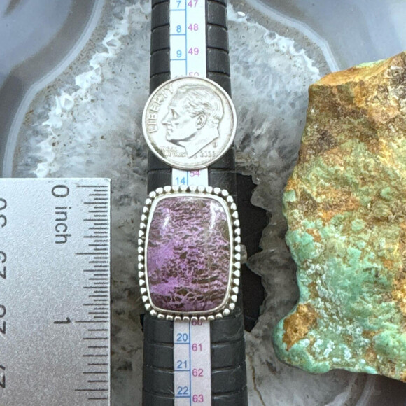 Sterling Southwestern Style Purpurite Decorated Bar Ring Size 8 For Women - Picture 9 of 10
